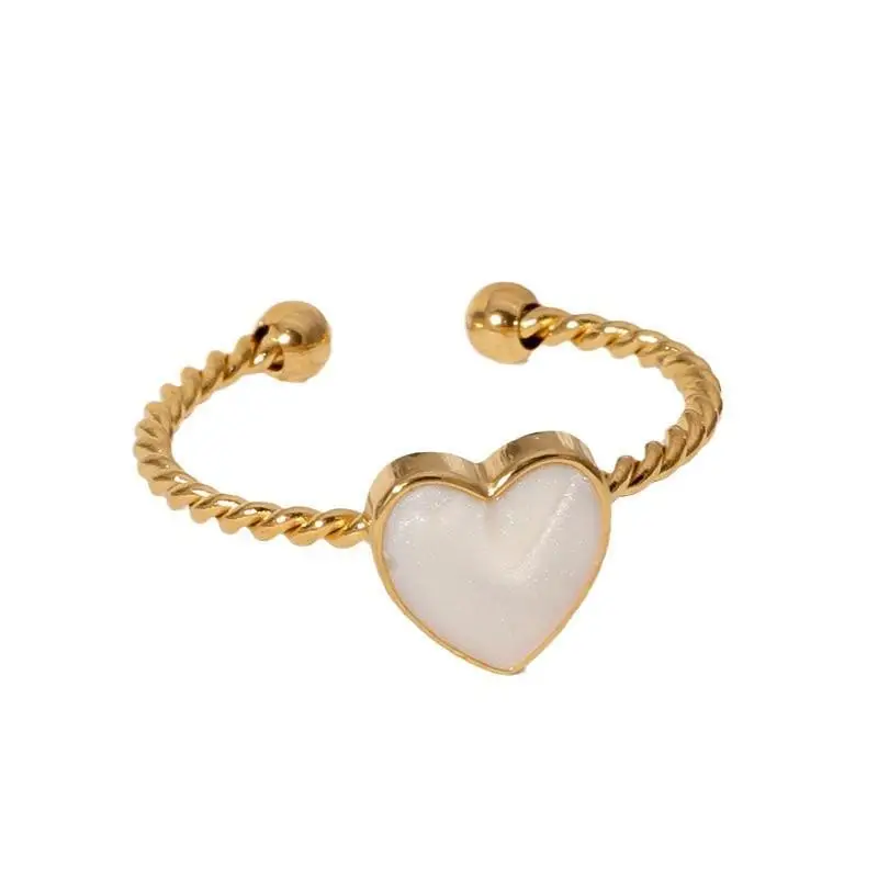 Stainless Steel Heart Love Adjustable Ring For Women Girl Fashion Finger Ring Waterproof Chic Jewelry Party Gift