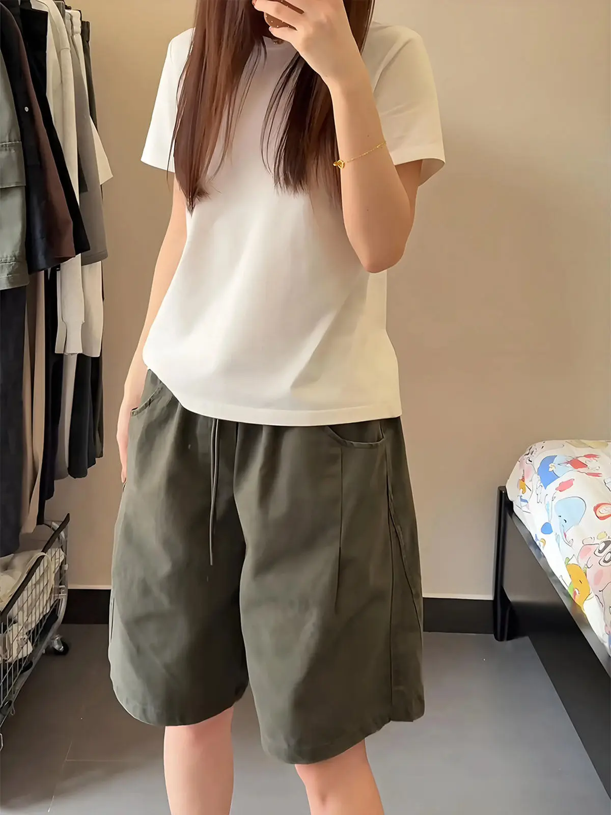 American Style Washed Degraded Military Green Sports Straight Leg Short Pants for Teenage Boys Casual Workwear Wind