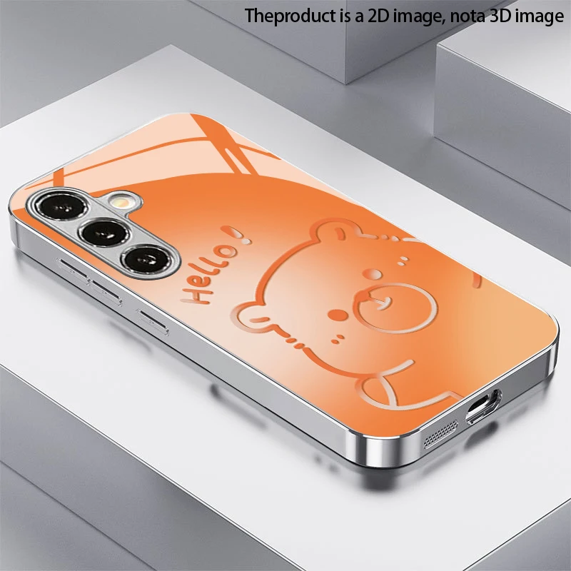 Orange Brown Teddy Bear Pattern 2D Phone Case for Samsung S26 S25 S24 S23 S22 S21 S20 A56 A36 A16 - Glass Protective Cover