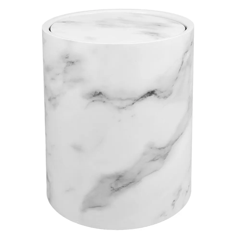 Decorative Marble Texture Bathroom Trash Bin Plastic Round Garbage Container Large Capacity Kitchen Waste Bin Household Use