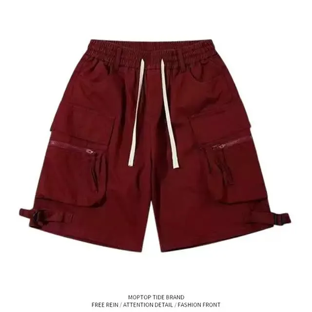 

Loose Fit Red Workwear Shorts Street Dance Style Men's Vibe Casual Five-Quarter Length Straight Leg Summer Fashion Shorts
