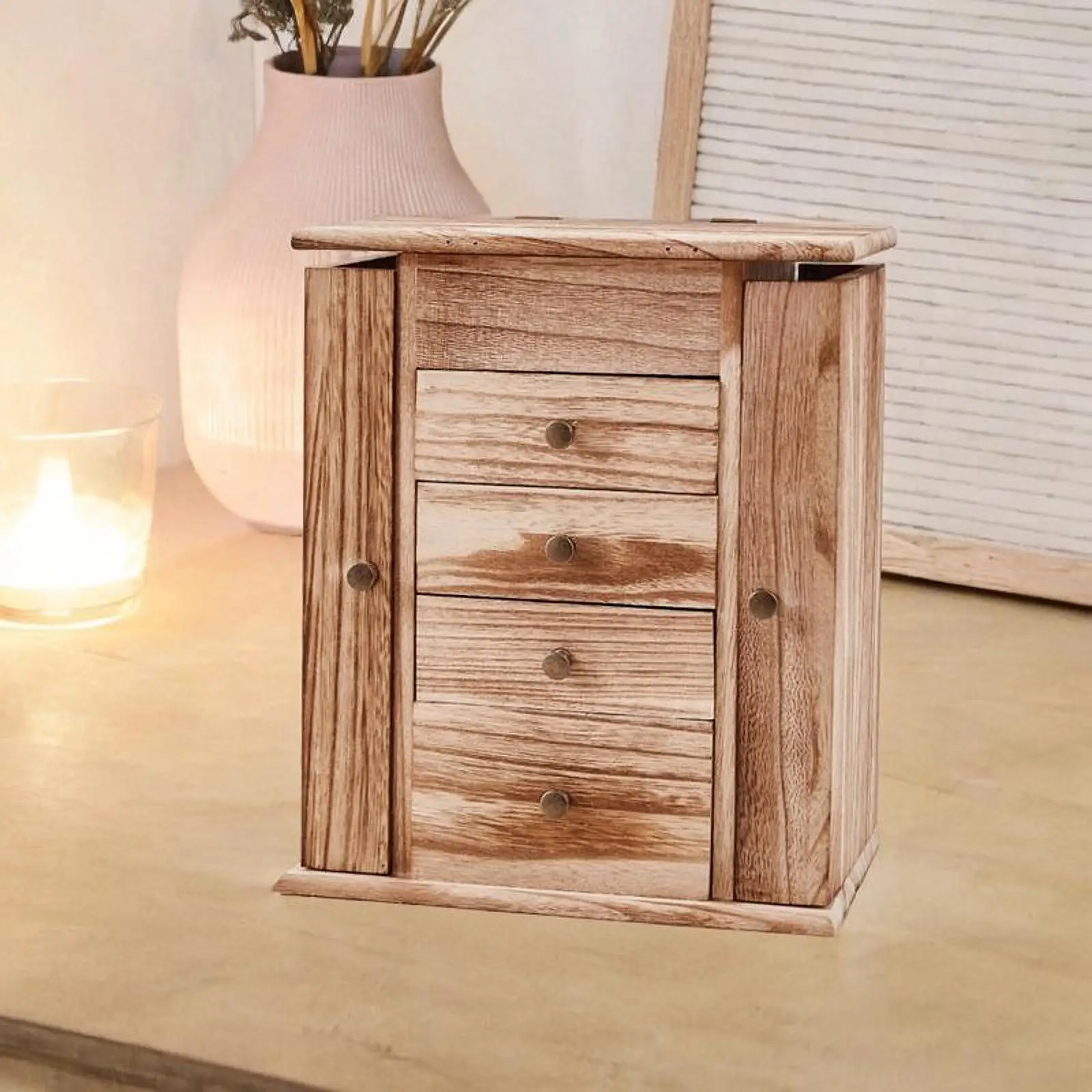 Jewelry Case Box with Drawers Wooden Jewelry Organizer for Rings Earrings Pendant Necklace Storage Bag Ornaments Holder Showcase