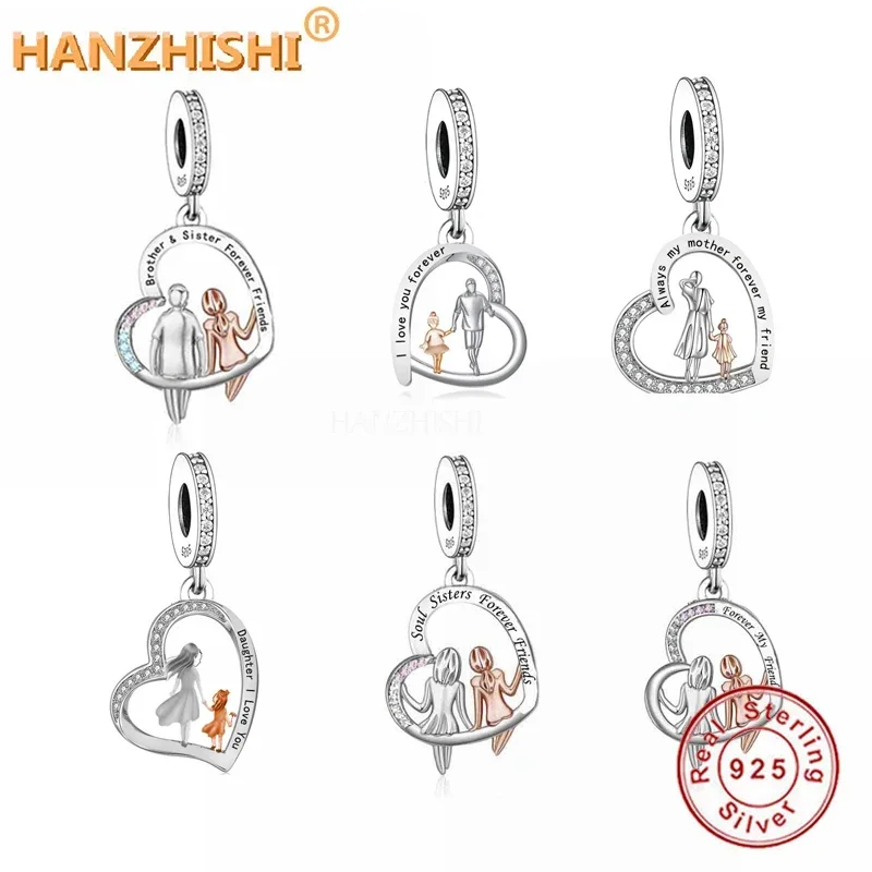 

Brother & Sister Forever Friends Pendant Charm Real 925 Sterling Silver Heart Beads For Bracelet Necklace DIY Women Jewelry Gift