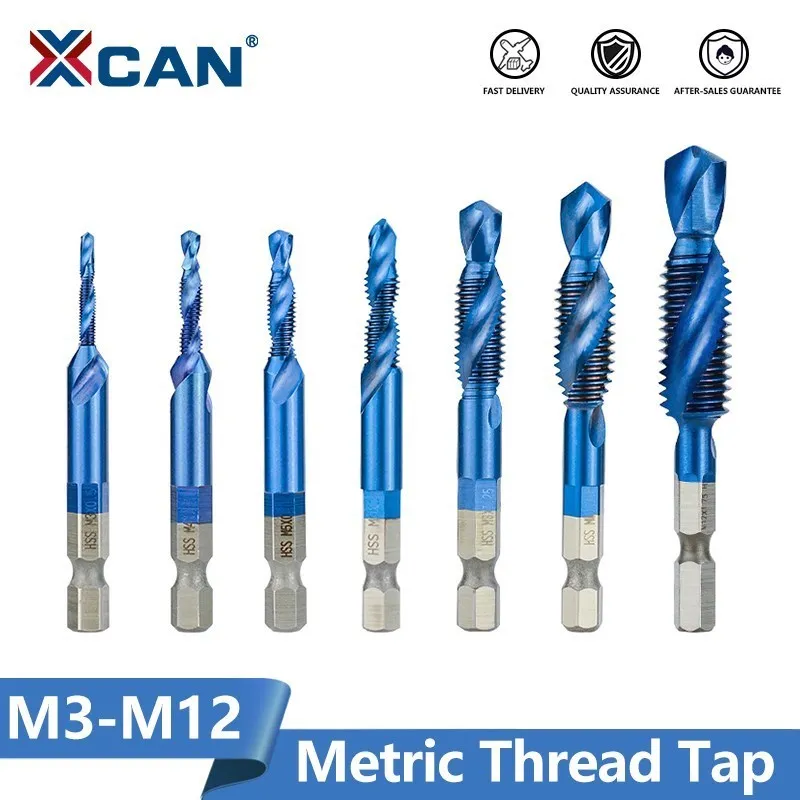 XCAN-Juego de machos de roscar HSS, M3, M4, M5, M8, M10, máquina de tornillo, compuesto, con punzón central, Nano azul, brocas de grifo recubiertas