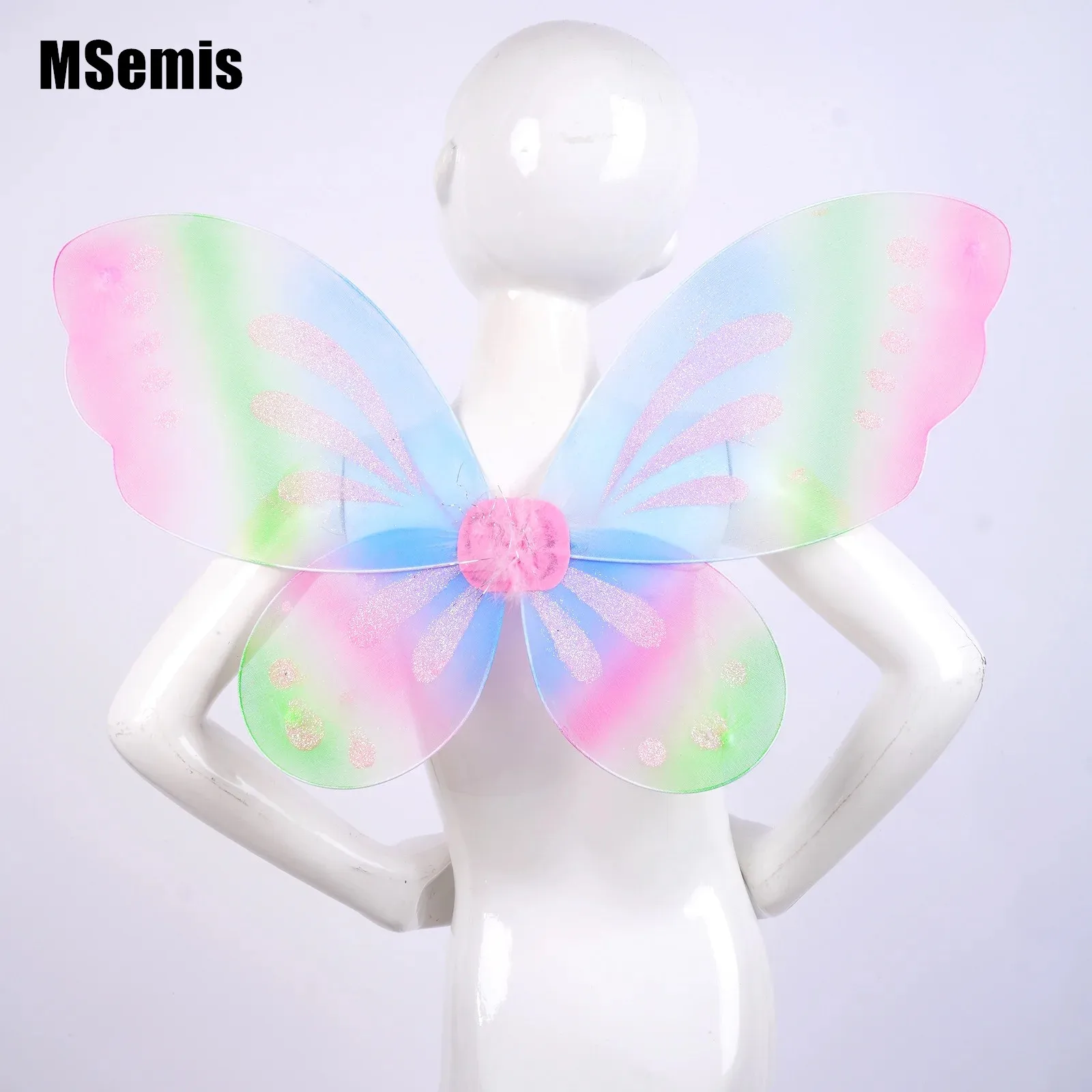 Kids Girls Glitter Angel Wings Colorful Butterfly Wing Halloween Fancy Dress Fairy Elf Princess Costume Kids Photography Props