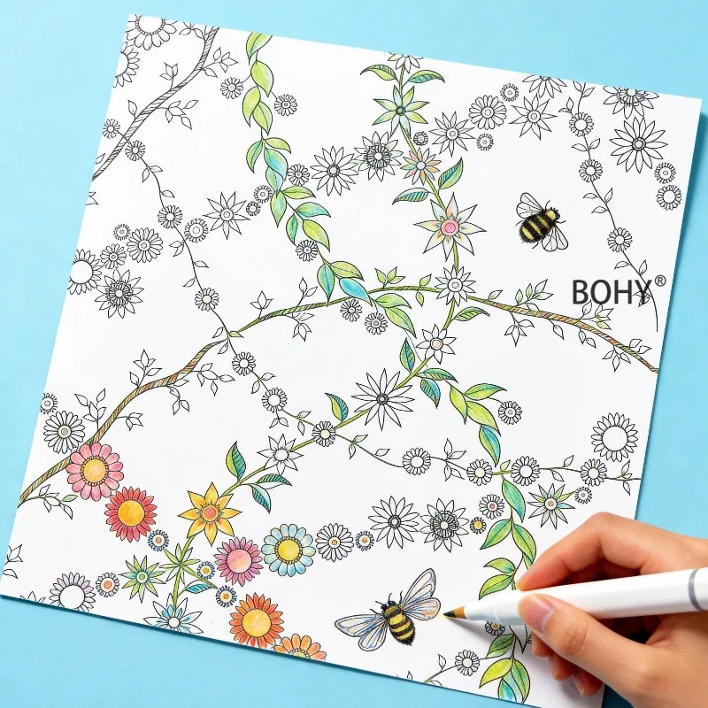 An Adult Decompression Coloring Book, Include Themes Like Flowers, Peacocks, Fairy Tales, and Treehouses, 12 Large-sized Pages