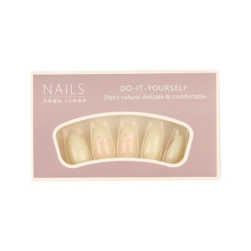 

Wear armor medium and long green flower sweet fake nail finished 24 pieces light luxury nail art