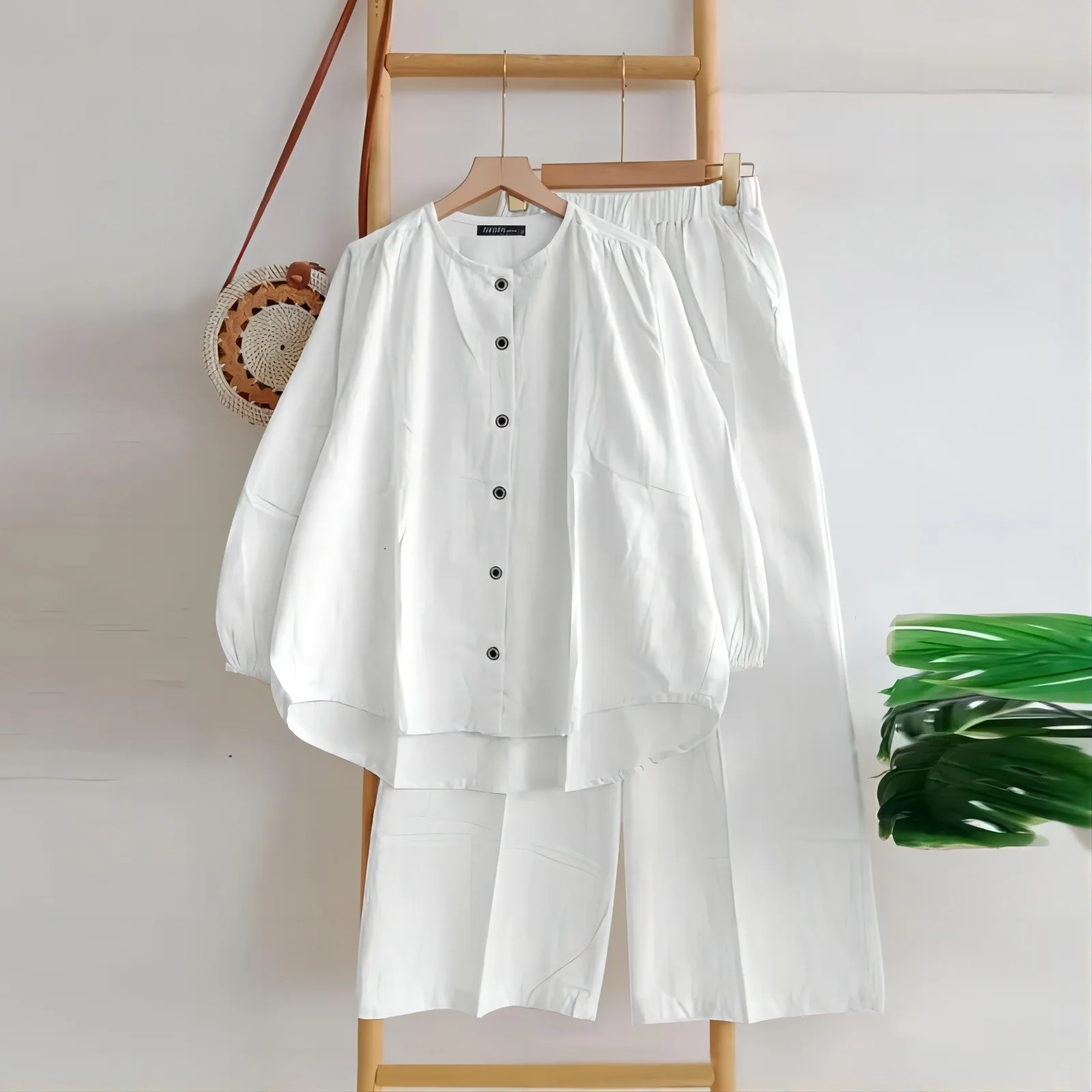 Women's 2 Piece Fashion Loose Button Top Casual Wide Leg Pants Set 2024 Autumn Solid Color Loose Suit