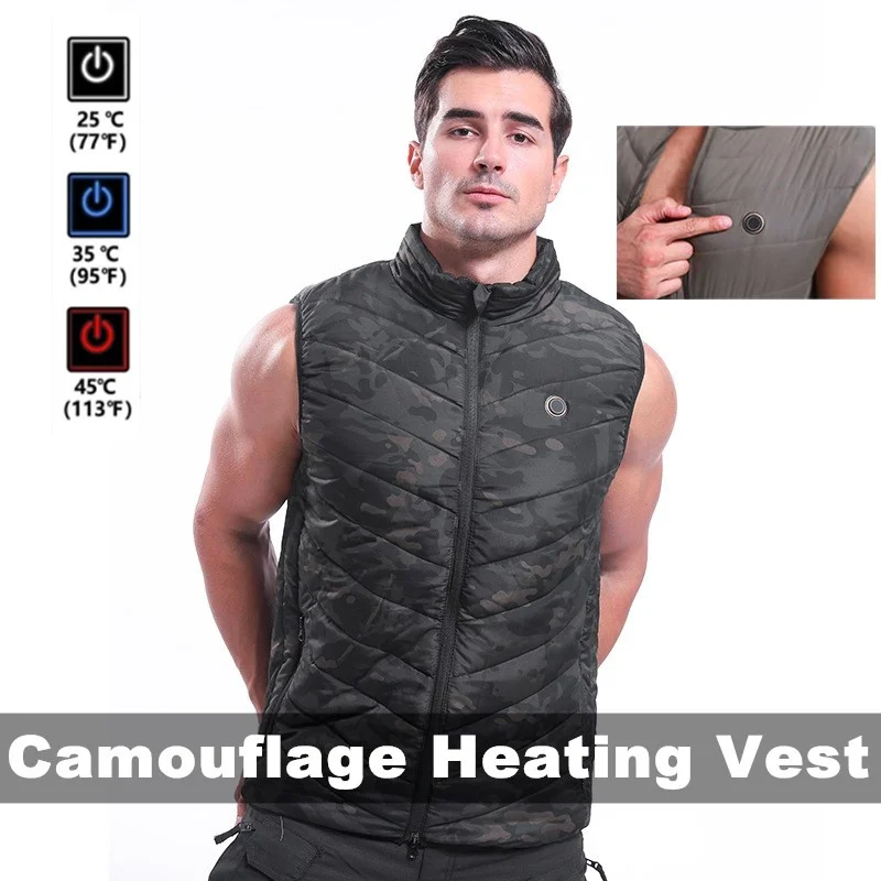 

Tactical Camouflage Heating Vest Men Winter Warm USB Electric Heated Jacket Waistcoat Outdoor Hiking Sports Thermal Clothes