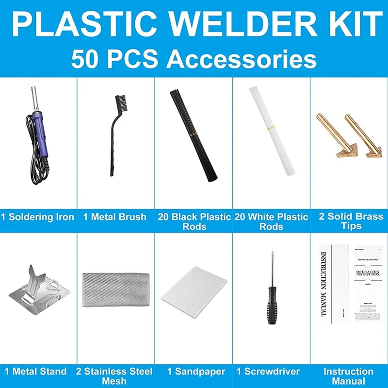 Plastic Welding Kit With Rod, Reinforced Mesh, Hot Iron Frame And Wire Brush, Suitable For Manual Surface Repair