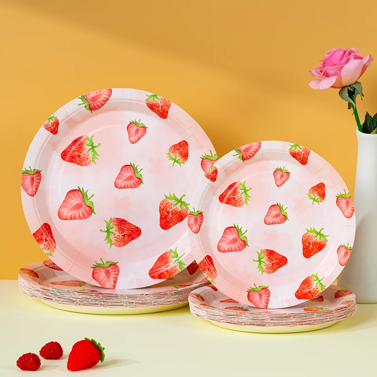 10/25/50Pcs Strawberry Disposable Paper Plates 7/9 Inch Watercolor Fruit Round Plates for Picnic Birthday Tea Party Supplies