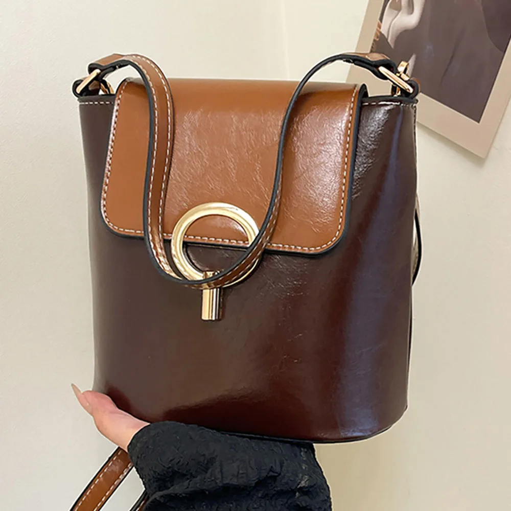 

Women Small Bucket Crossbody Bags 2025 Fashion Contrast Color Versatile Shoulder Bag Casual Commuting Hand-held Handbags
