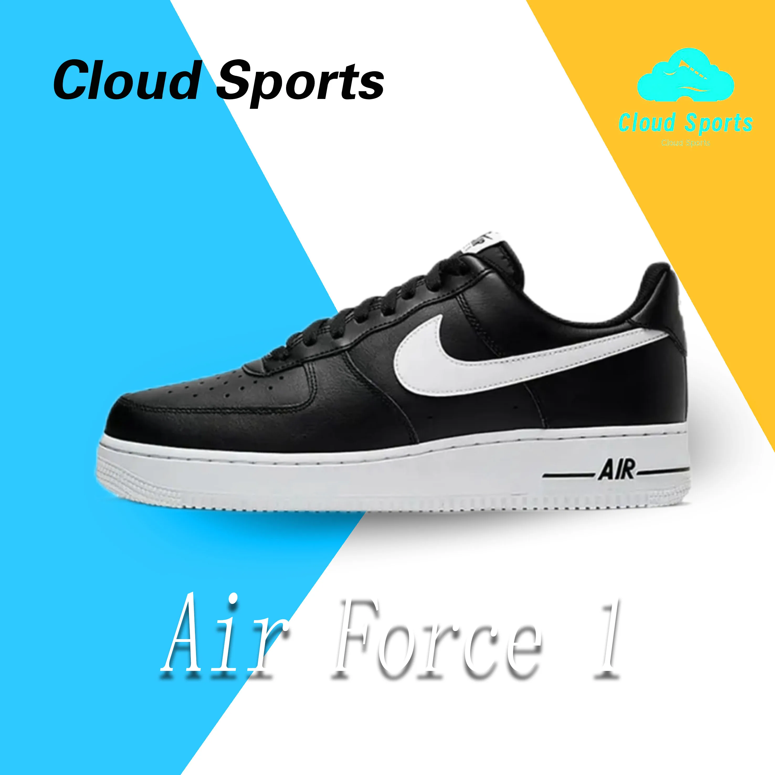 Nike Air Force 1 sepatu kasual untuk pria, sepatu pelat tahan selip modis klasik warna hitam dan putih, sepatu kasual untuk pria