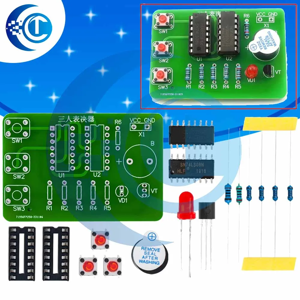 3-Person Voter DIY Circuit Kit, Non-Gate Digital Circuit Module for Student Electronic Principle Training