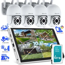 Wireless Security Cameras System Outdoor WiFi NVR Kit with Monitor PTZ IP Camera Surveillance Kits 8CH NVR+4pcs Camera Set XMEye