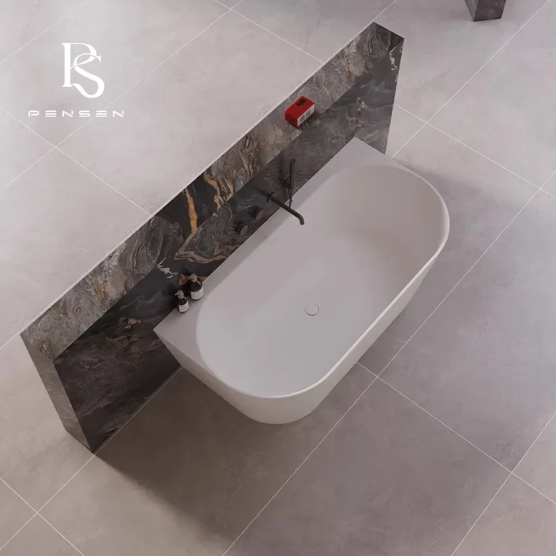 Freestanding Solid Surface Bathtub PMMA Material Modern Design for Hotel Home Bathroom Adult Soaking Tub