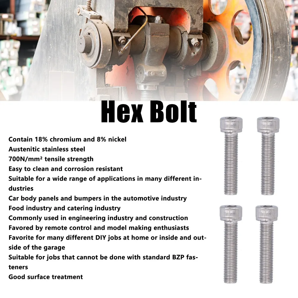 4PCS Fastener Stainless Steel Hex Bolt Fine Pitch 1.25mm Bright Finish Allen Head Bolt Wheel Center Cap Screw For DIY Jobs