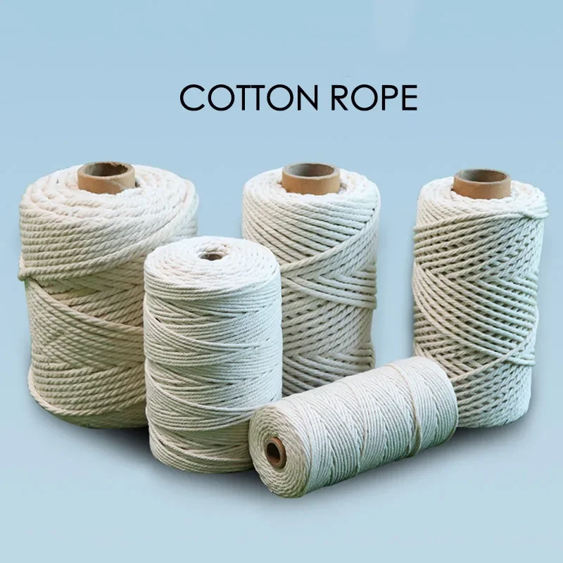 Natural Beige Twisted String Cotton Cord Macrame 3/4/5/6/8/10mm Rope For Handmade Knitting DIY Accessory