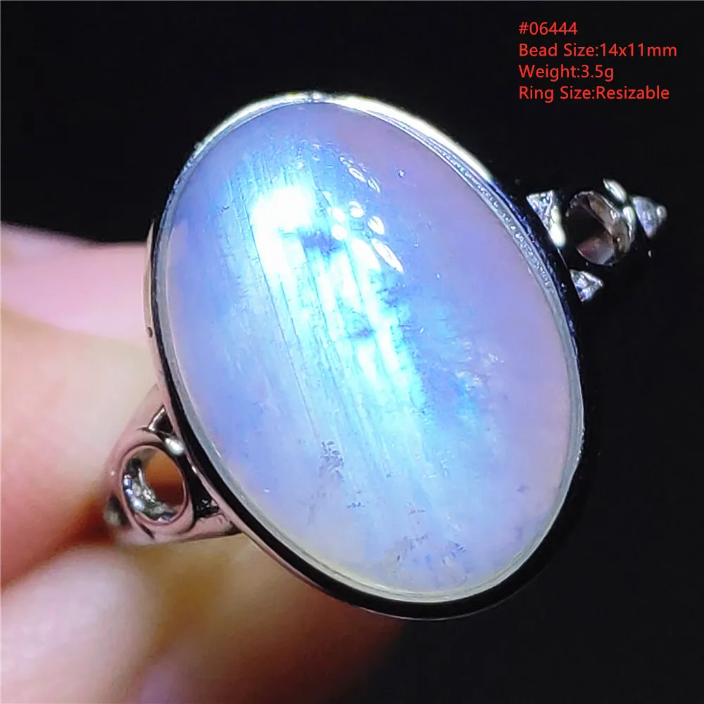 

Регулируемое кольцо с натуральным синим лунным камнем для женщин и мужчин, овальное кольцо с кристаллами из бисера, серебро 925, красочное кольцо с лунным камнем, прозрачная бусина AAAAAA