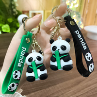 Cute Hold Bamboo Panda Keychain Silicone Giant Panda Schoolbag Doll Pendant Car Keyring Accessories Ornaments Small Gift