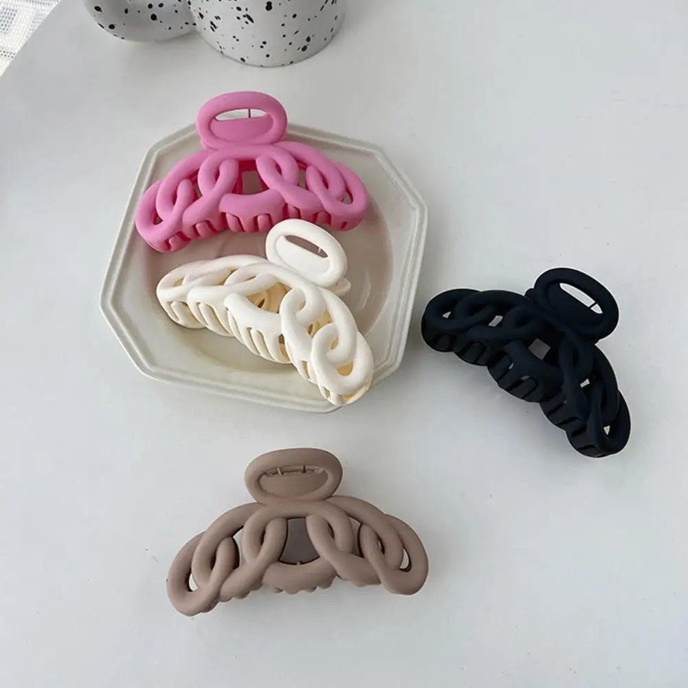 Hair Claw Clip Vintage Korean Style Hollow Out Frosted Hair Clip Solid Color Women's Hair Claw Accessory Plastic Claw