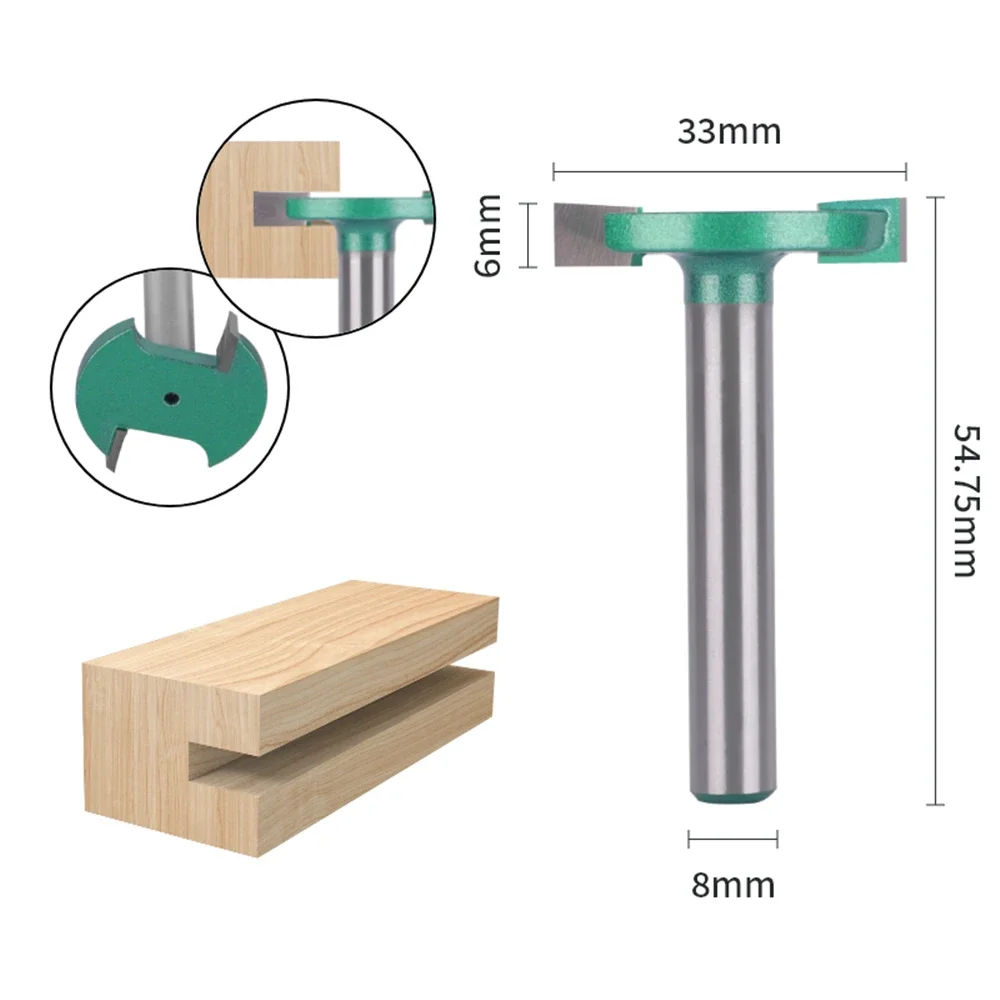 Broca de ranurado tipo T de vástago de 8mm, broca de enrutador para carpintería, fresa para madera, fresa facial, fresa de carburo, herramienta de