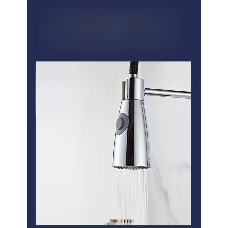 Sitting All Copper Spring Pull-out Faucet Chrome Plated Kitchen Faucet Hot and Cold Washing Basin Multifunctional Faucet