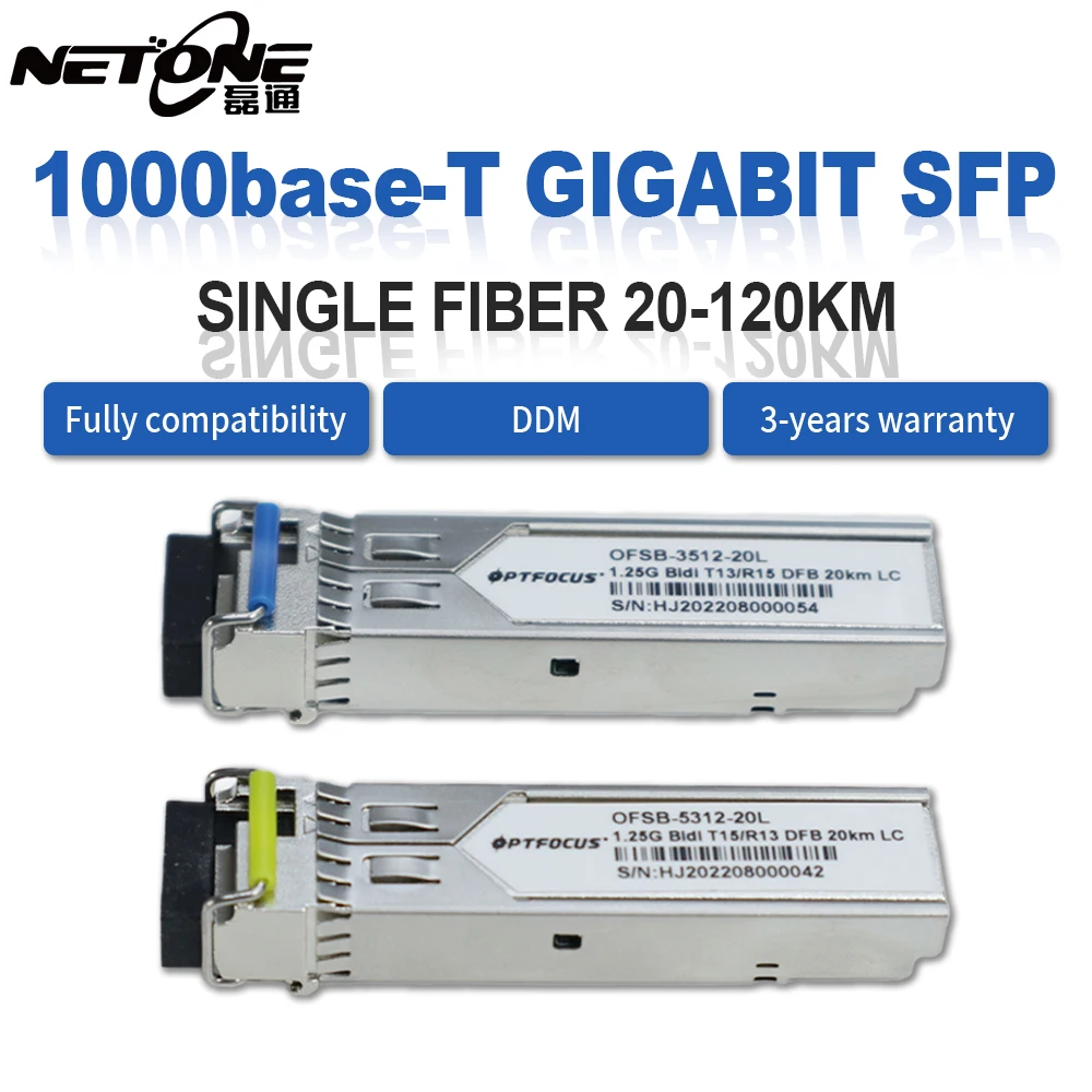 NETONE 1.25G LC SFP Fiber Optic Transceiver Single Fiber Single Mode Optic Gigabit Module For Switch Media Converter