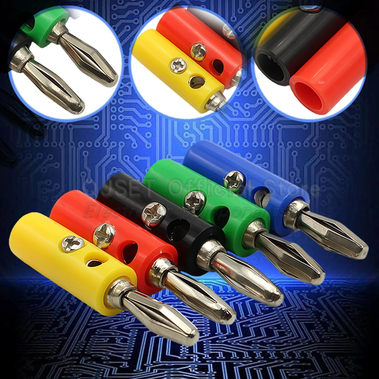 5 Pcs 4mm Four-Page Banana Plug with Mounting Screw Overlapping Socket Test Banana Plug Solderless Terminal Audio Amplifier Plug