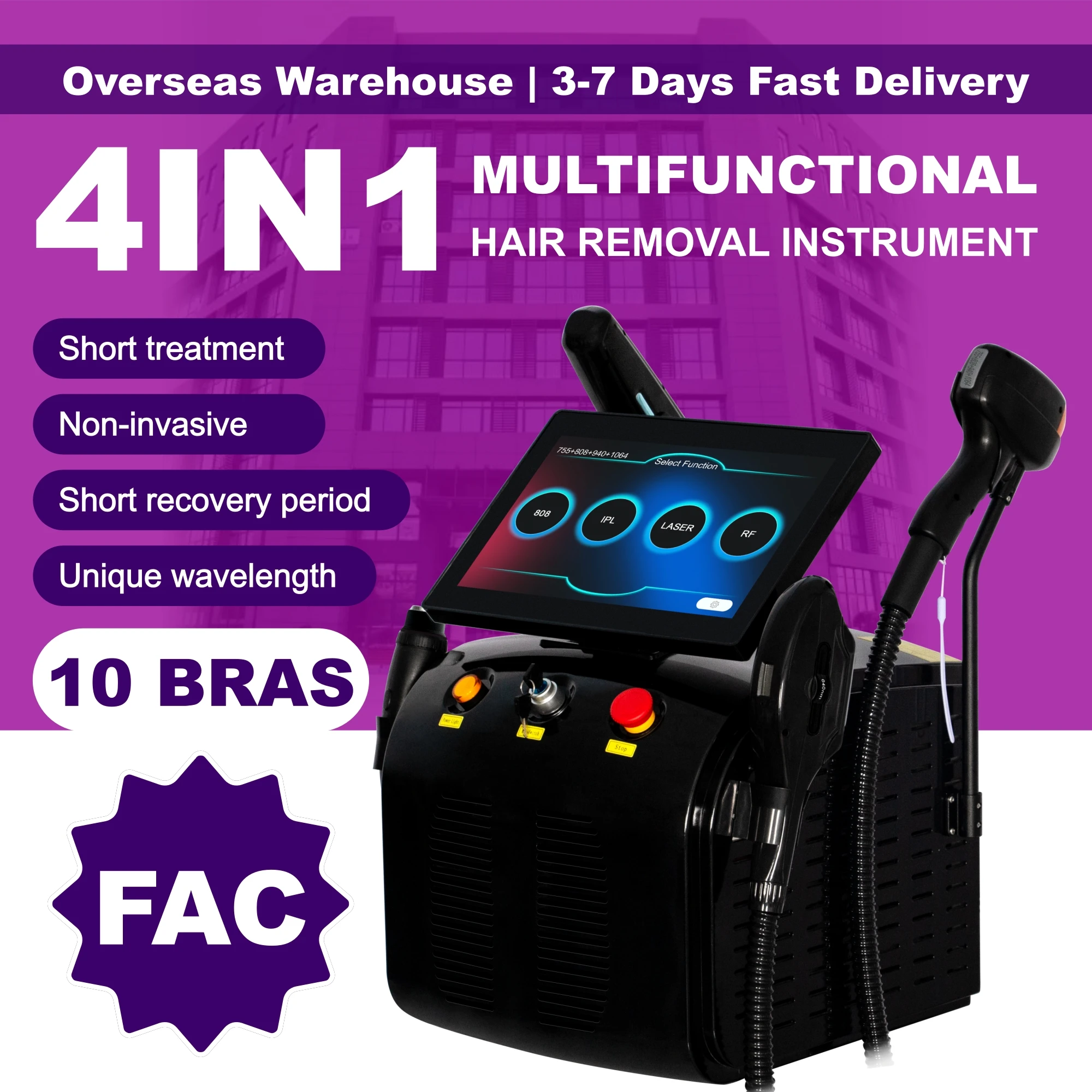 FAC 4-In-1 Soprano Titanium Hair Removal Professional Diode Lase IPL Nd Yag Picosecond Opt Hair Removal Tattoo Removal