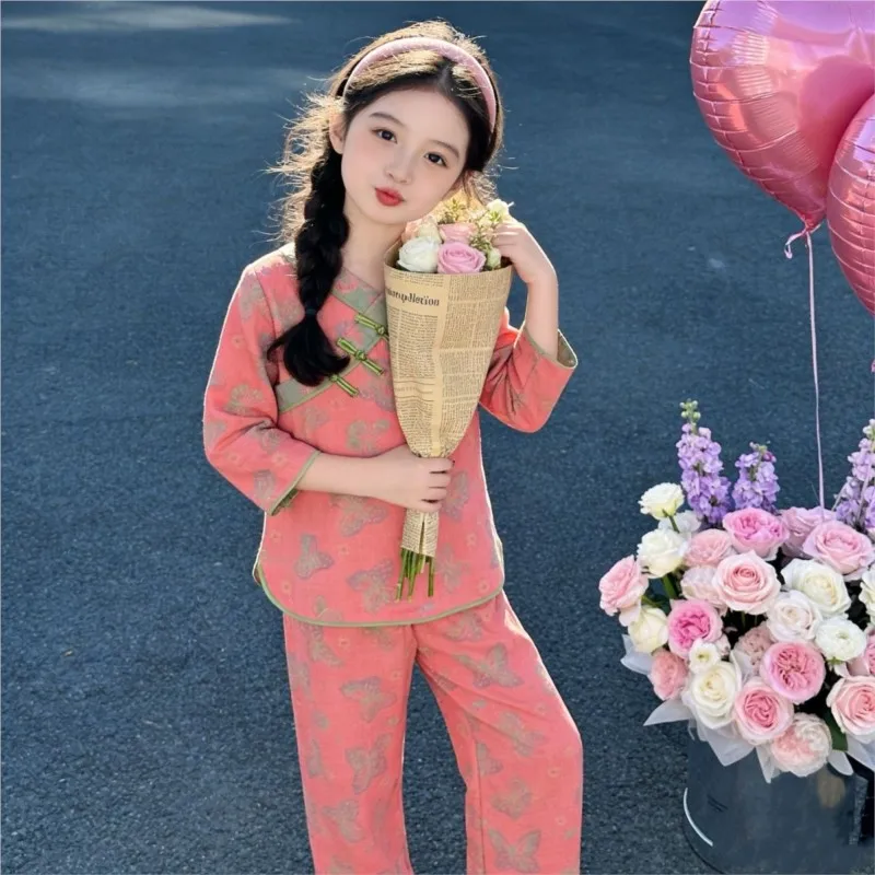 Children Pajamas Air Conditioning Clothes 2026 Spring/Summer Pajamas Chinese Style Home Furnishing Two Piece Girl SleepwearZJ16