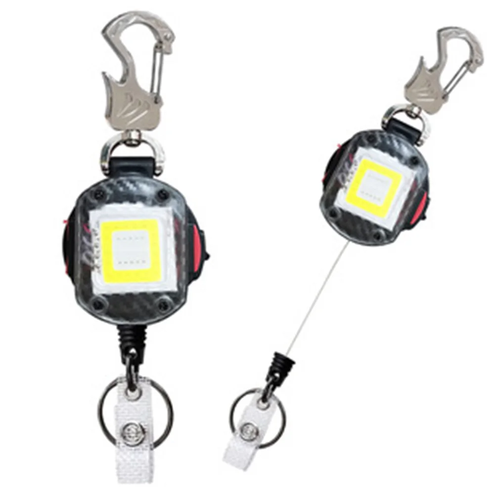 

Keychain Light Flashlight With Retractable Wire Rope For Camping Hiking Cycling With Hook And Back Clip