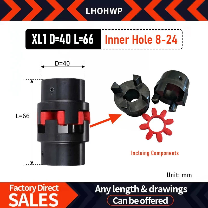High Precision XL1 Diameter 40 Length 66 Star Coupling XL Elastic Coupling Inner Hole 8-24mm Claw Coupling