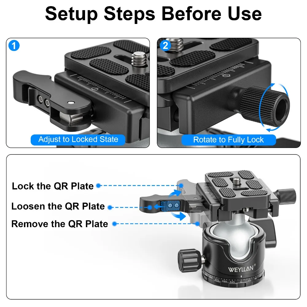 WEYLLAN EH36L Профессиональная шаровая головка 36 мм с низким гравитационным низкопрофильным штативом 360 °   Панорамная шаровая головка для штатива-монопода DSLR