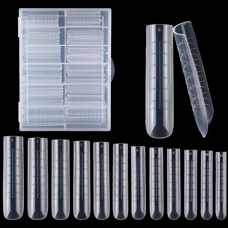 120Pcs Clear Full Cover Dual Nail System for Uv Gel Acrylic Nail Art - Zawiera skalę i końcówki w kształcie litery U do przedłużania - Idealny