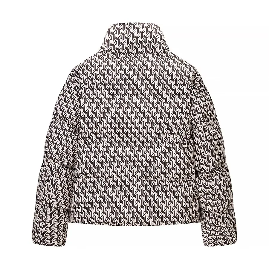 2025 frauen Elegante Übergroßen Gedruckt Stehkragen Zipper Gepolsterte Mäntel Dame Chic Verdicken Warme Lange Hülse Lose Jacken Parkas