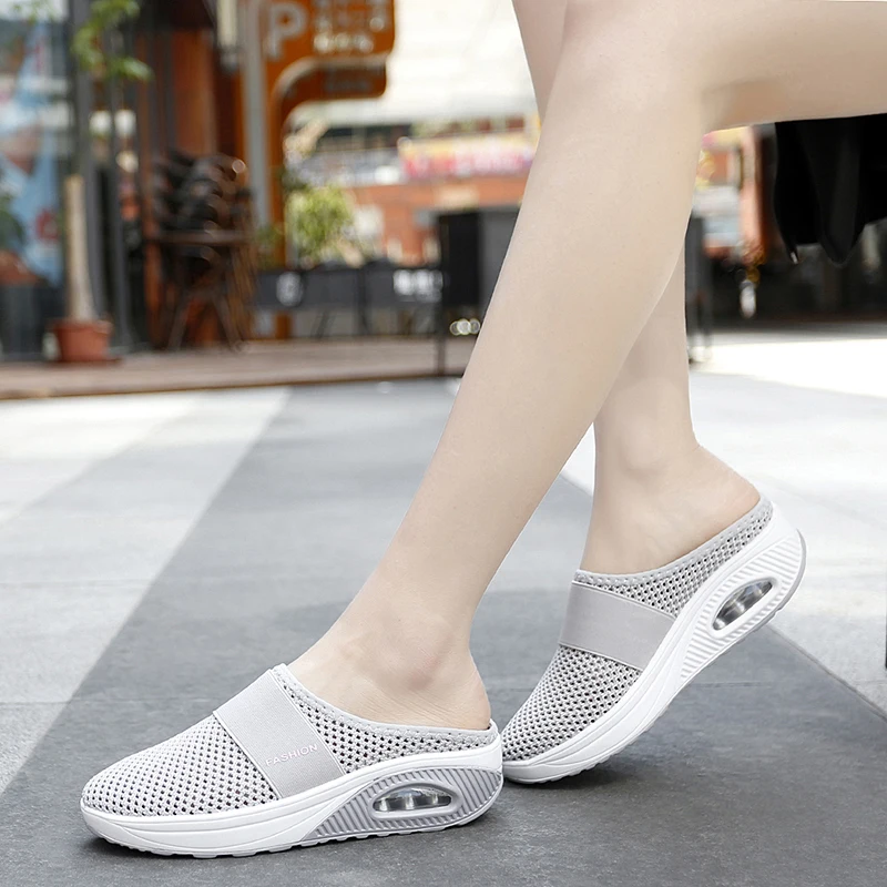 Women Wedge Slippers Anti-slip Casual Female Sandals Platform Retro Summer thick sole air cushion shock absorption outdoor Shoes