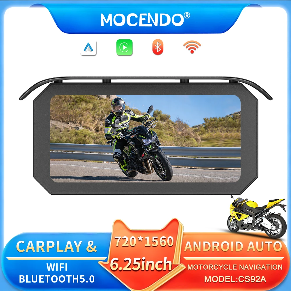 

6.25 Inch Portable IP67 Waterproof Motorcycle GPS Navigation with Wireless Carplay Android Auto Recorder Moto Monitor WIFI CS92A