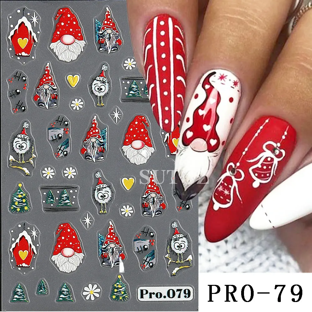 Pegatinas de uñas 3D de hombre de jengibre, sombrero de Papá Noel, copo de nieve, ciervo, calcomanías autoadhesivas, envolturas de manicura de dibujos animados, NTPRO-80