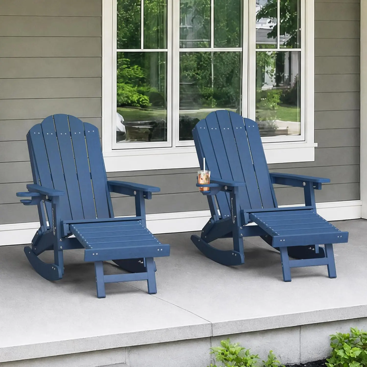 HDPE 5-in-1 Folding Adirondack Rocking Chair, Blue