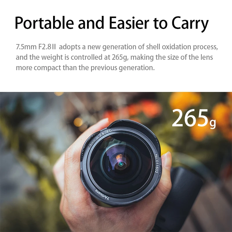 7artisans 7.5mm F2.8 Mark II Lente Ojo de Pez Ultra Gran Angular Manual para Sony E, Fuji XF, Nikon Z, Micro M4/3, Canon EOS-M, M50, Canon RF