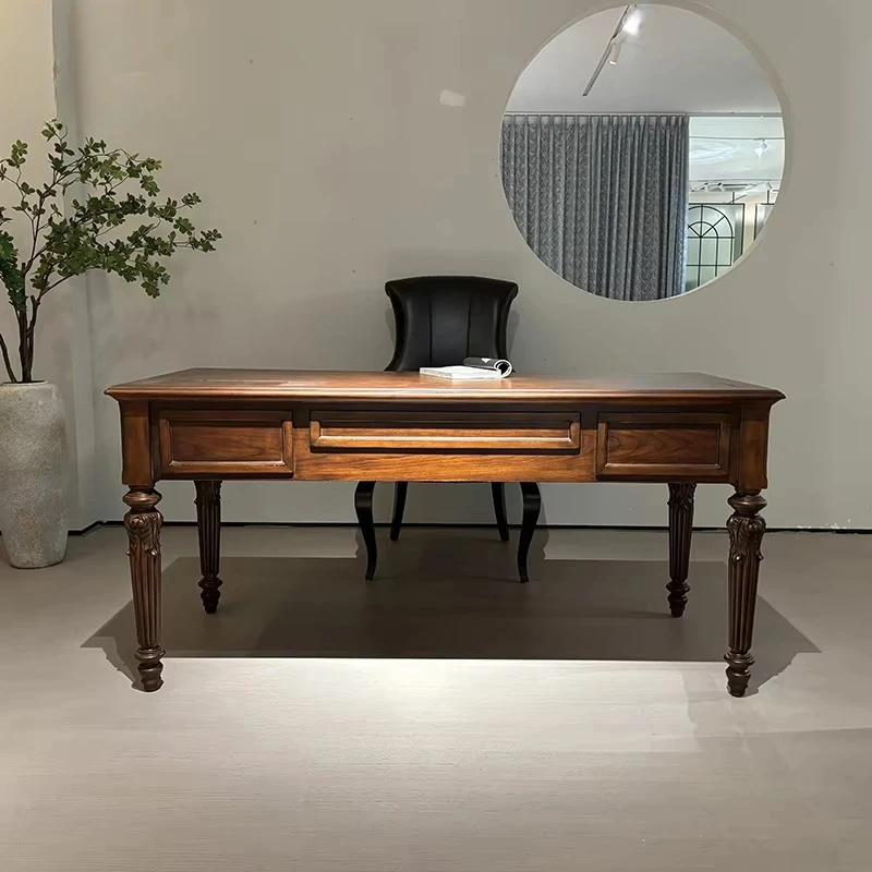 yh- Solid Wood Royal Furniture European Vintage Customizable Writing Table Hotel Villa Set Office Antique Design Study Desk-