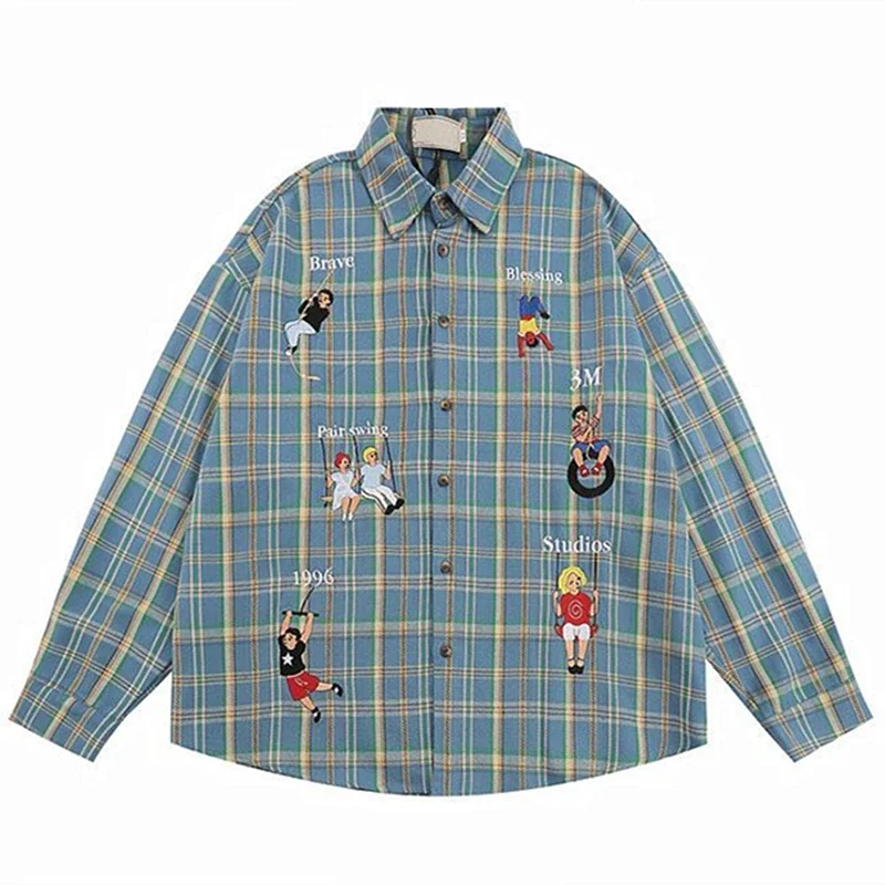 

2024 New Trend Sports Cartoon Embroidered Shirt Button-up Shirt Students, Design Sense Long-sleeved Top