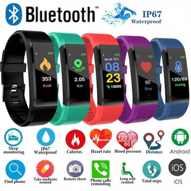 

115plus Fit pro Smartwatch Sport Waterproof Smart Watch Men Women Fitness Bracelet Heart Rate Blood Pressure Clock Pedometer