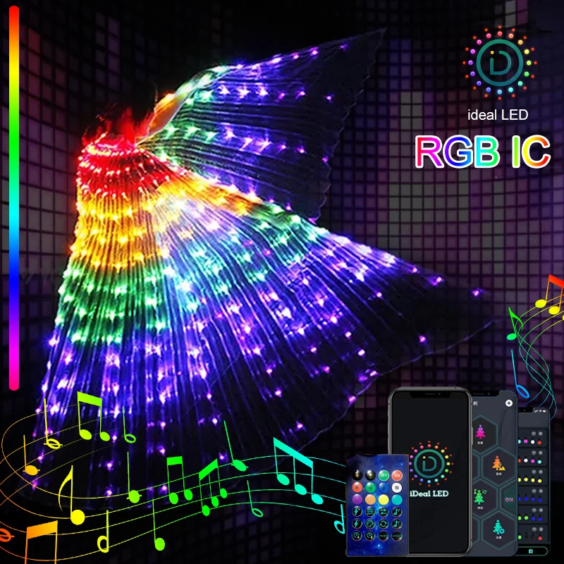 LED Belly Dance Wings,Multimodal RGBIC APP Remote Telescopic Sticks Isis Wing,Fluorescent Butterfly Dance Wing Carnival Dress Up