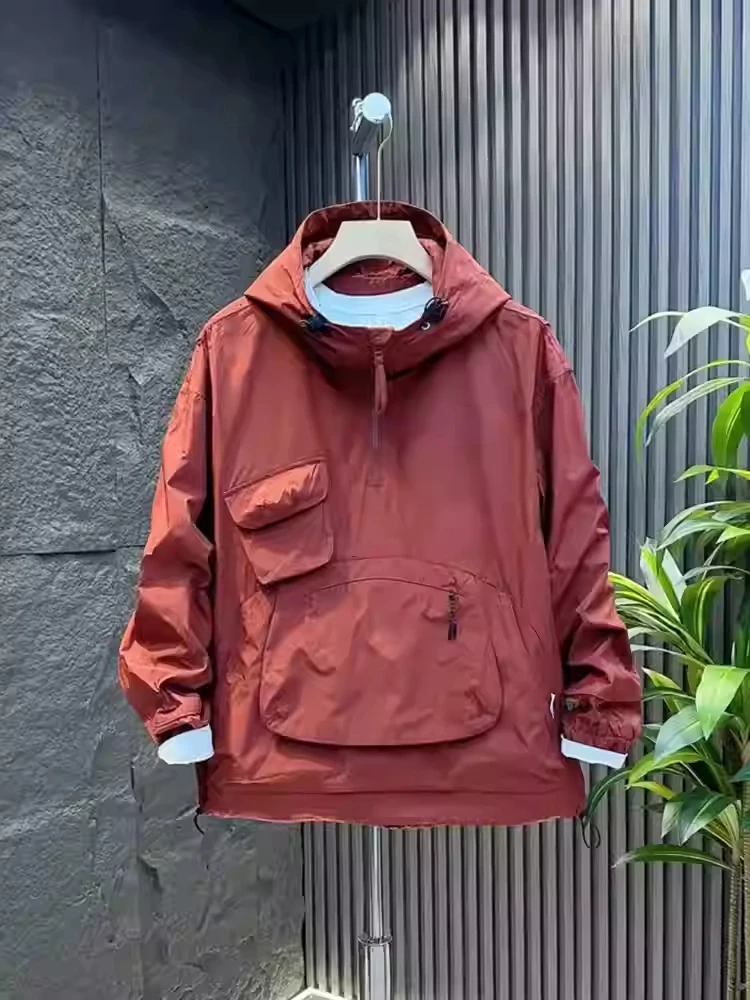 

Men's Hooded Windproof Workwear Jaet Loose Casual Outdoor Fce Lined Zipper ket Long Sve Urban Faion Coat