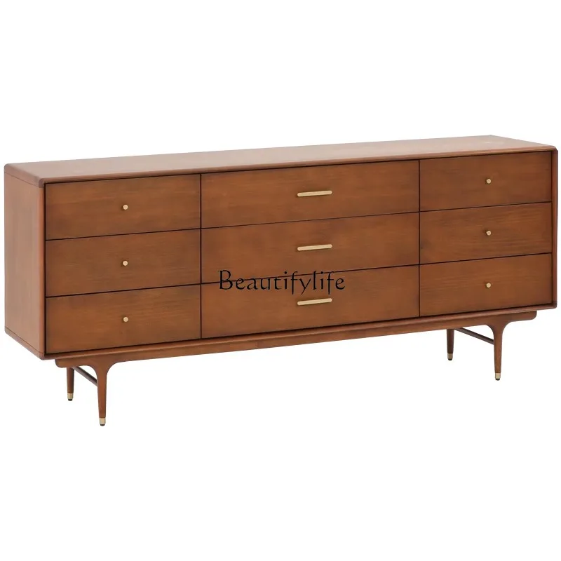 

*Nordic solid wood chest retro matte black medium antique drawer storage bedroom wall locker