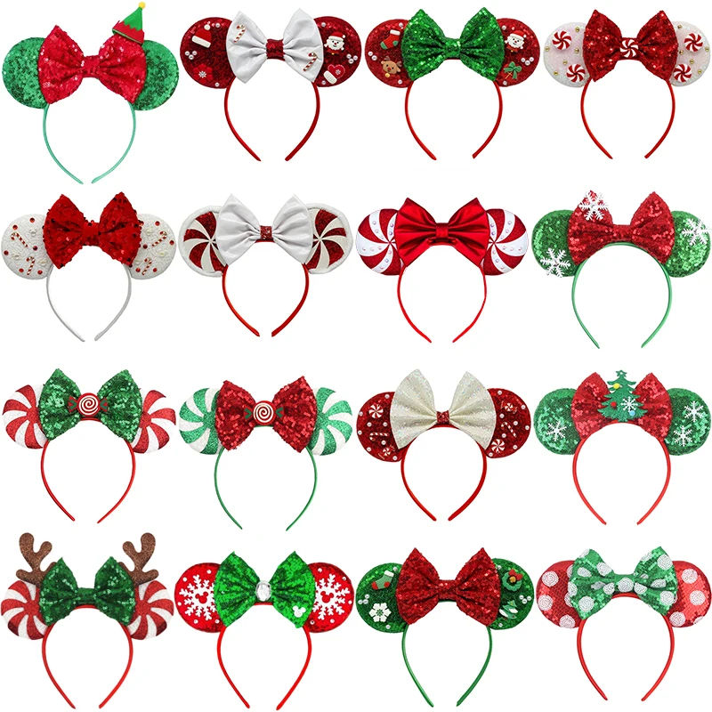 

New Year Christmas Headbands for Girls Spiral Candy Cane Hair Accessories Women Disney Xmas Snowflake Mickey Ears Hairbands Kids