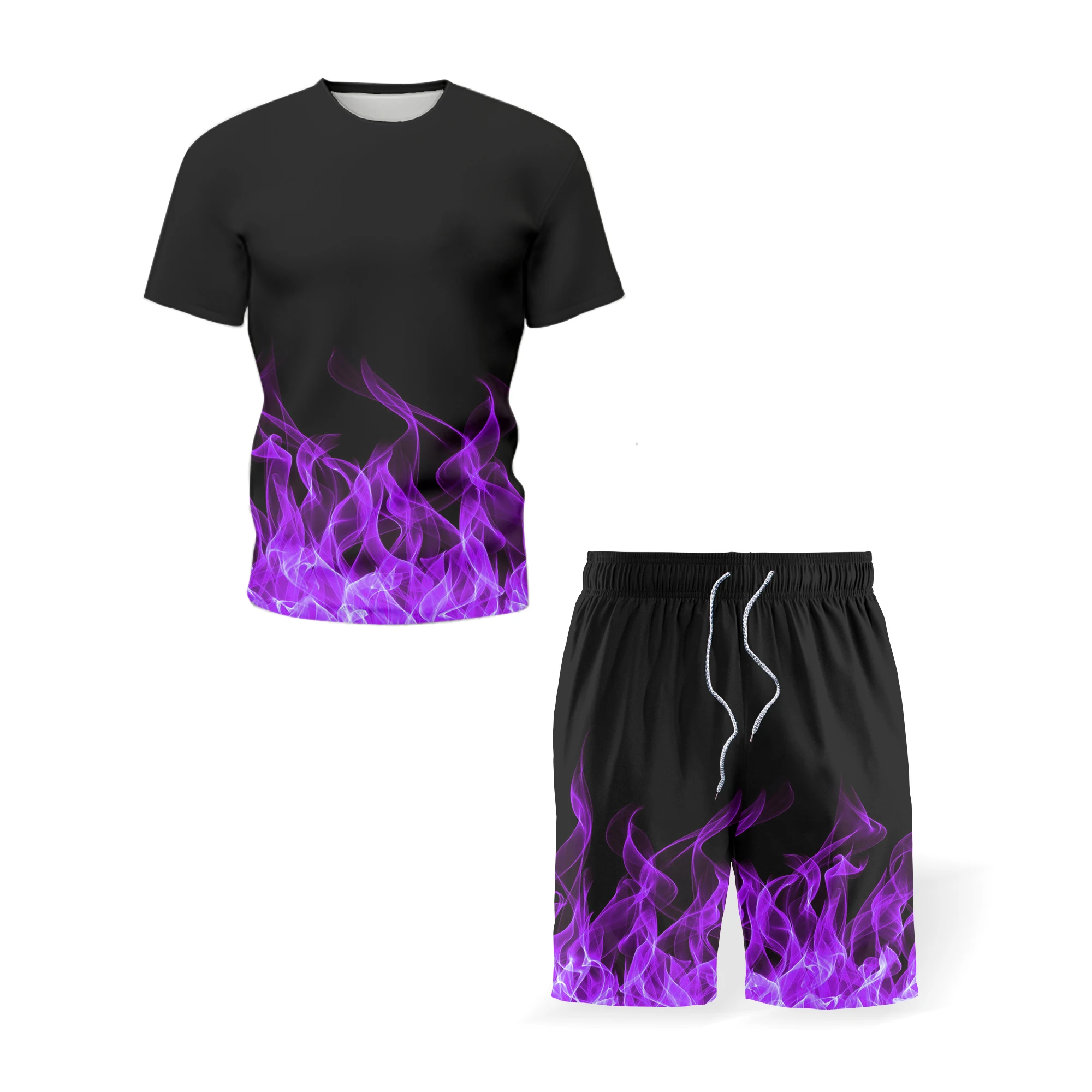 kids Sets Flame Fire 3D Print T-Shirts Beach Board Shorts Fashion Swimwear Girls Boys Streetwear Casual Tees Tops Suits Clothing