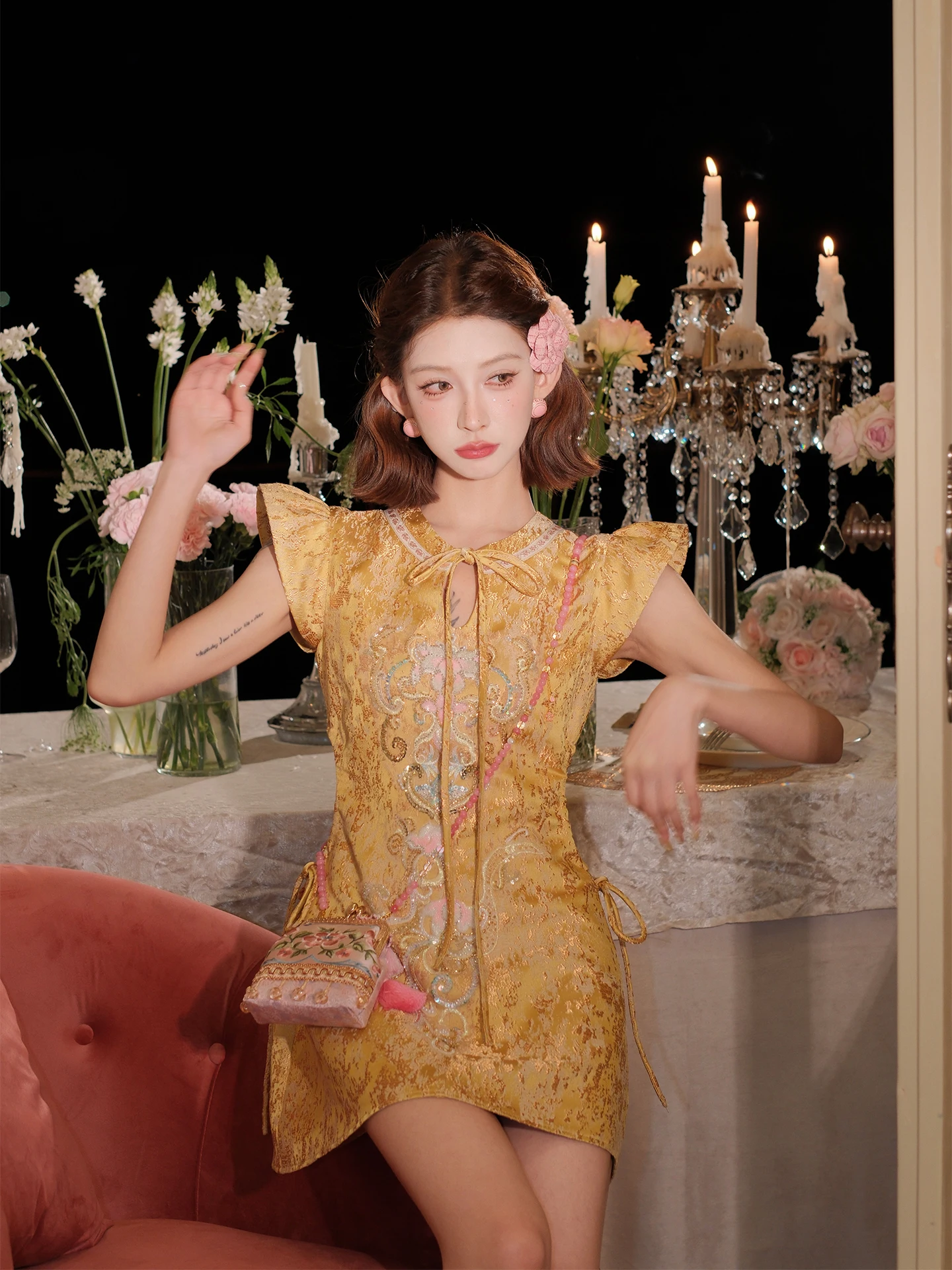 

Original New Chinese Sle National Trend Embroidery Court Sle Birthday Banquet Dr Polyester Fiber round Ne